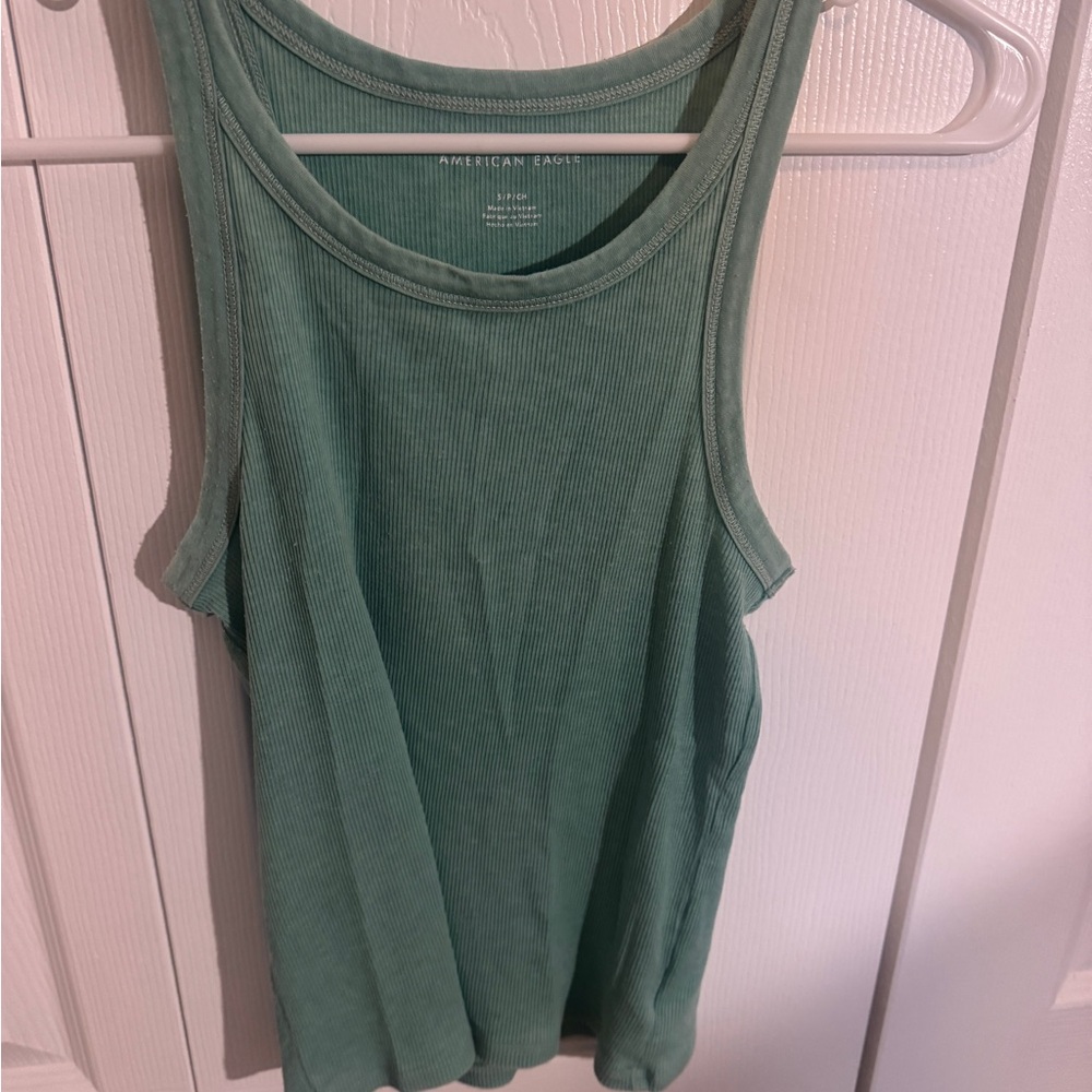 American Eagle Outfitters Teal Ribbed Tank Top